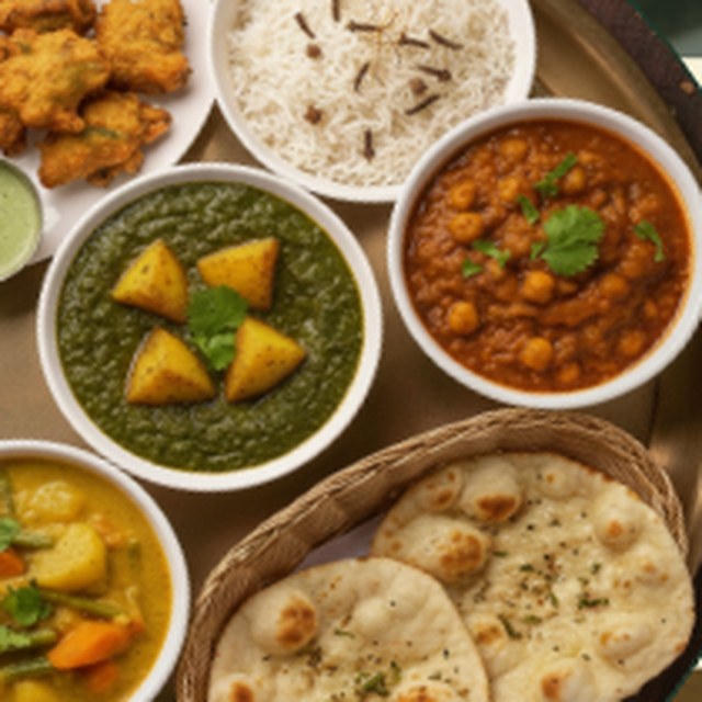 Veggie Lovers Special — chana masala, saag aloo, rice and naan